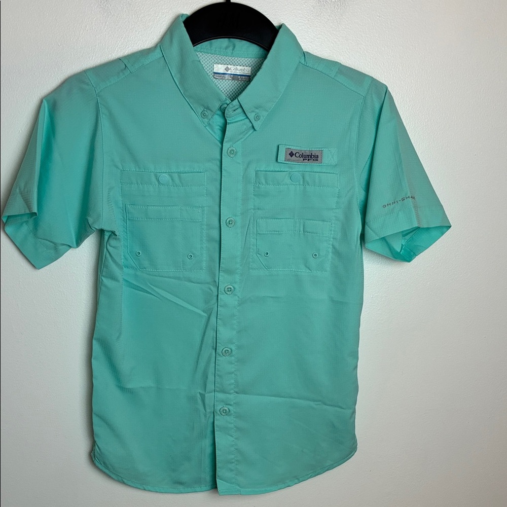 Columbia Boys Mint Green Button Down Shirt size medium 10/12